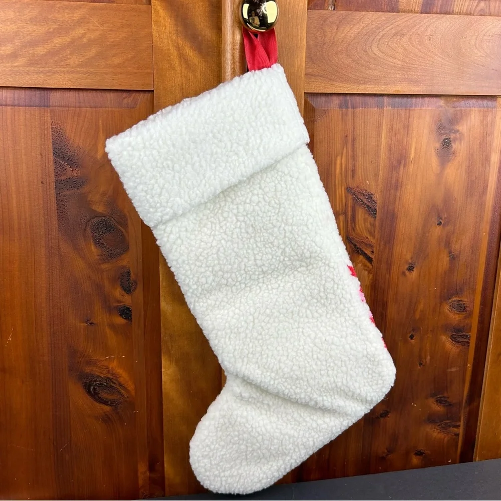 NEW - PINK By Victoria’s Secret Sherpa White Candy Cane Christmas Stocking Fairy